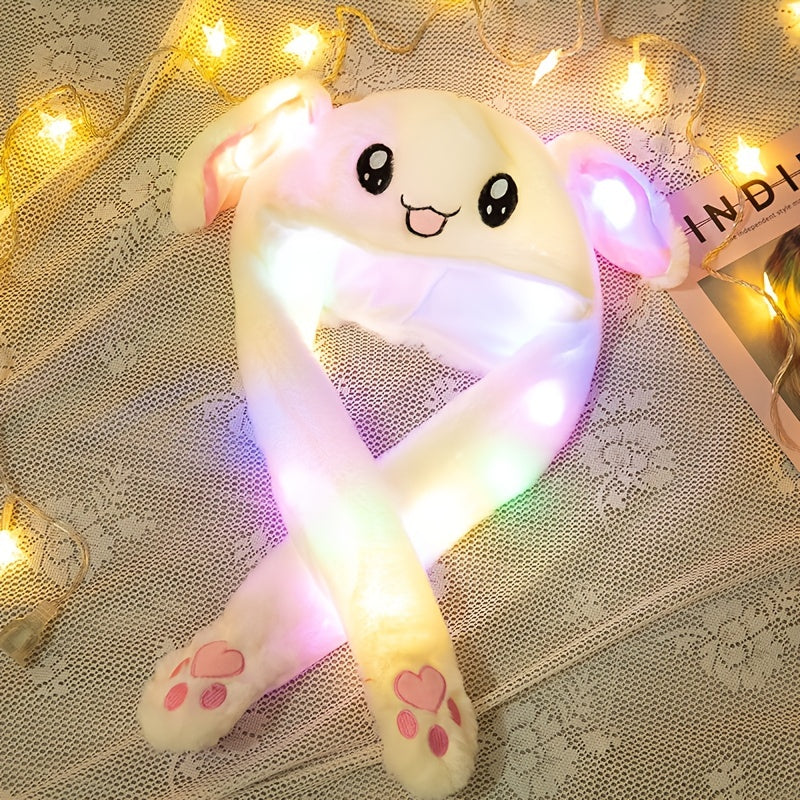 GlowBunny Bliss | LED leuchtende Plüschhasenmütze mit animierten Ohren - ein festliches Wunderwerk
