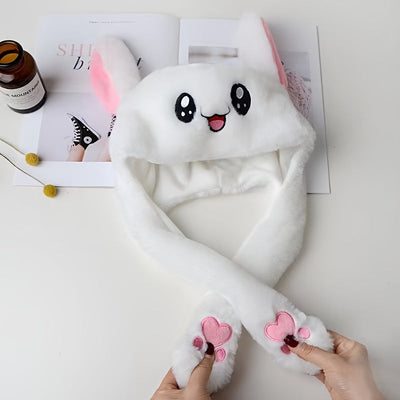 GlowBunny Bliss | LED leuchtende Plüschhasenmütze mit animierten Ohren - ein festliches Wunderwerk