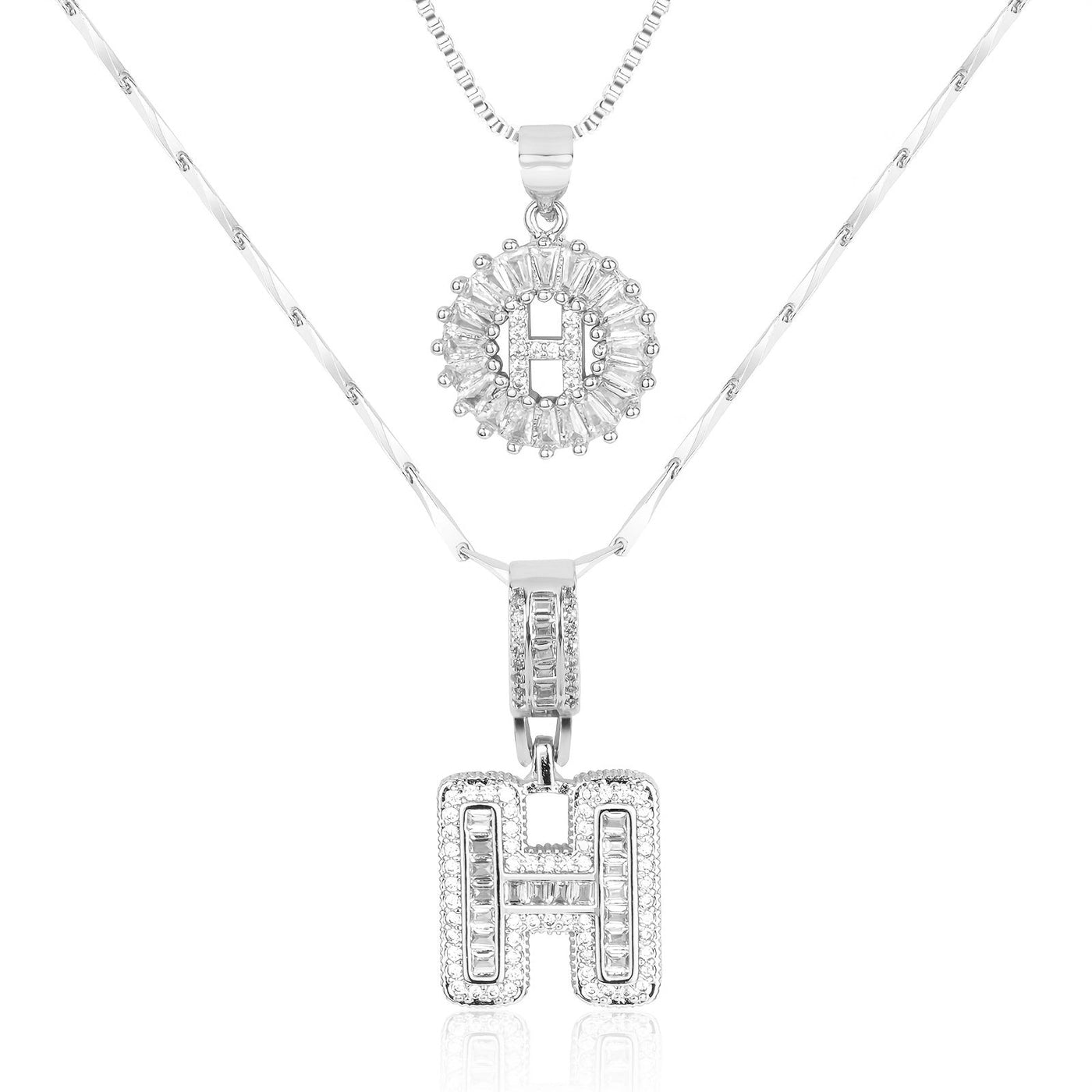 2-teiliges 14k Diamant-Anfangsbuchstaben-Halsketten-Set