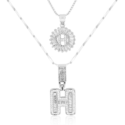 2-teiliges 14k Diamant-Anfangsbuchstaben-Halsketten-Set