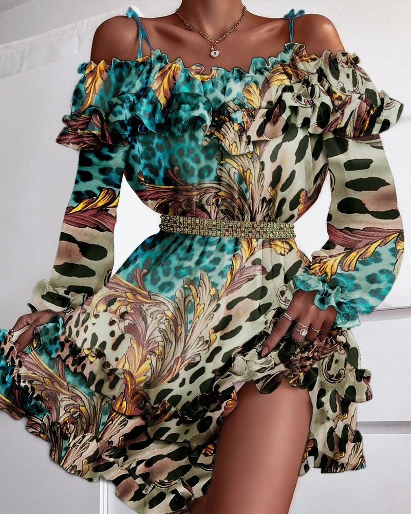 Florence® | Schulterfreies, bedrucktes Kleid mit Rüschen