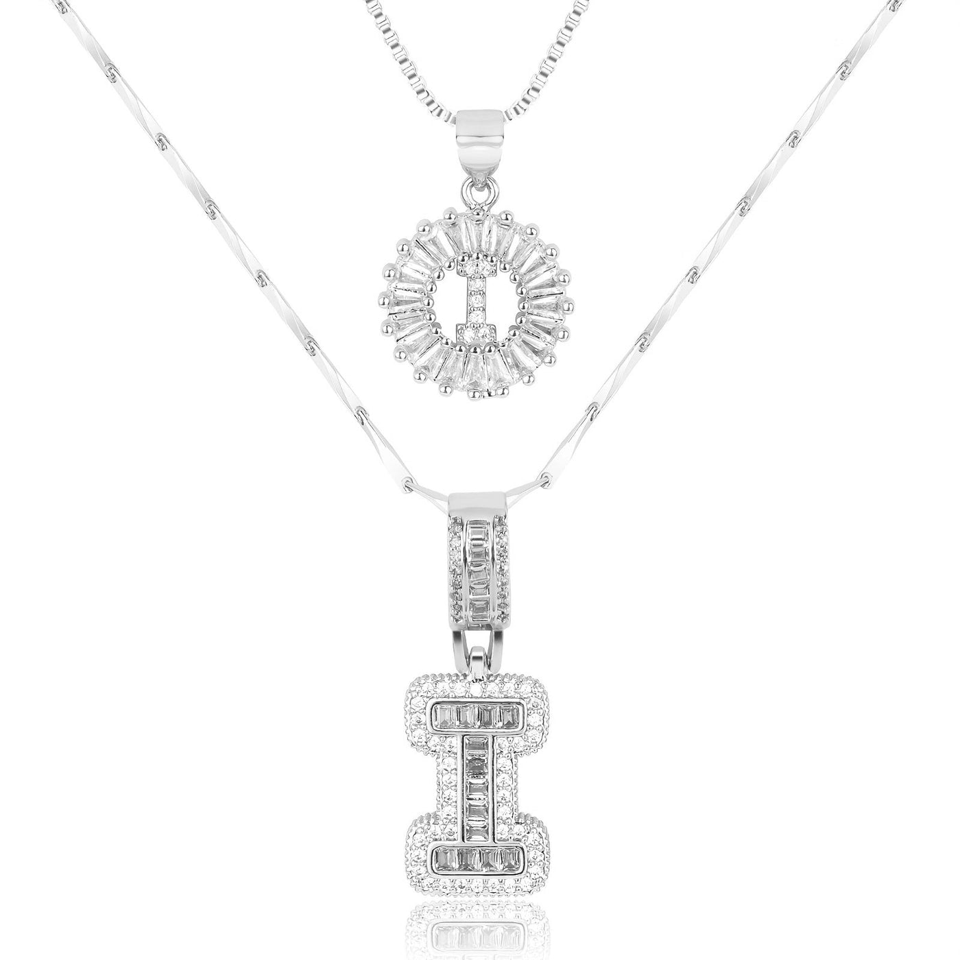 2-teiliges 14k Diamant-Anfangsbuchstaben-Halsketten-Set