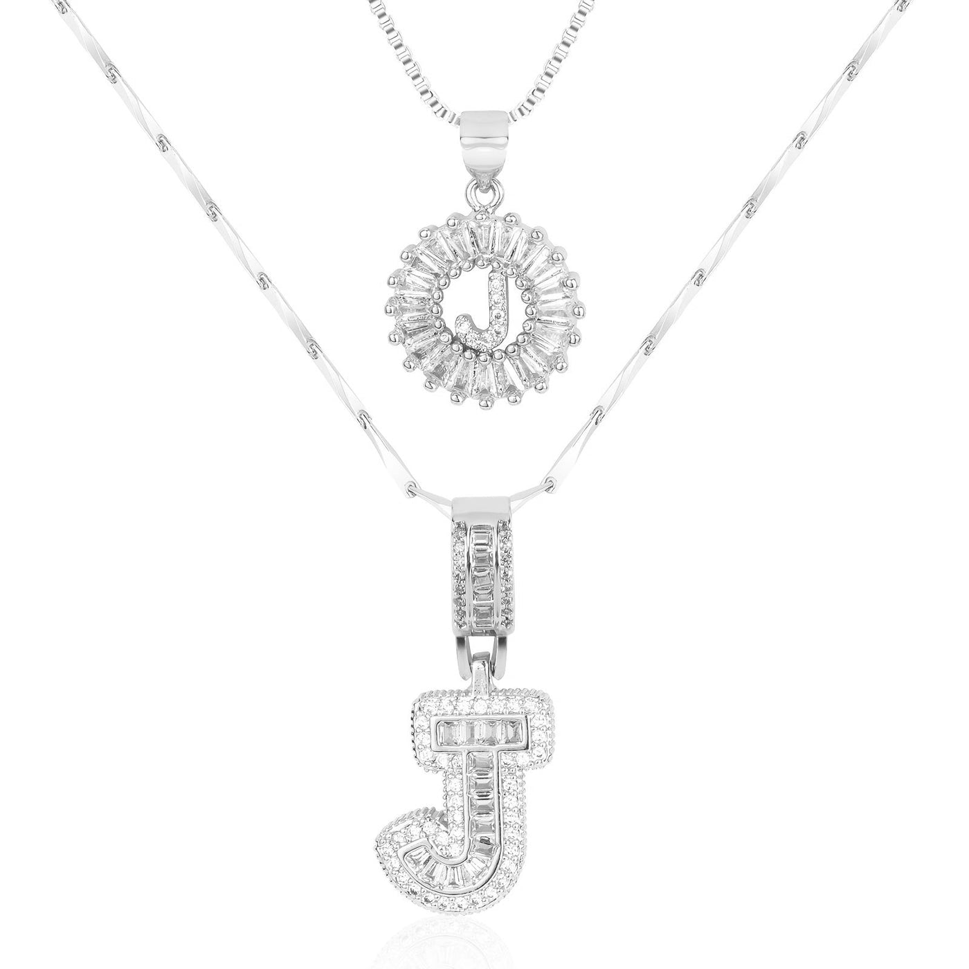 2-teiliges 14k Diamant-Anfangsbuchstaben-Halsketten-Set