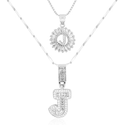 2-teiliges 14k Diamant-Anfangsbuchstaben-Halsketten-Set