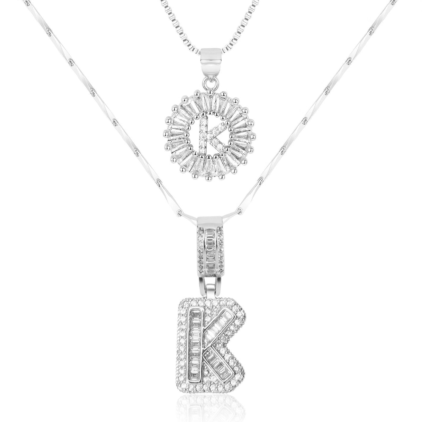 2-teiliges 14k Diamant-Anfangsbuchstaben-Halsketten-Set