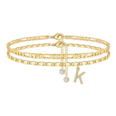 2-teiliges 14k Diamant-Anfangsbuchstaben-Fußkettchen