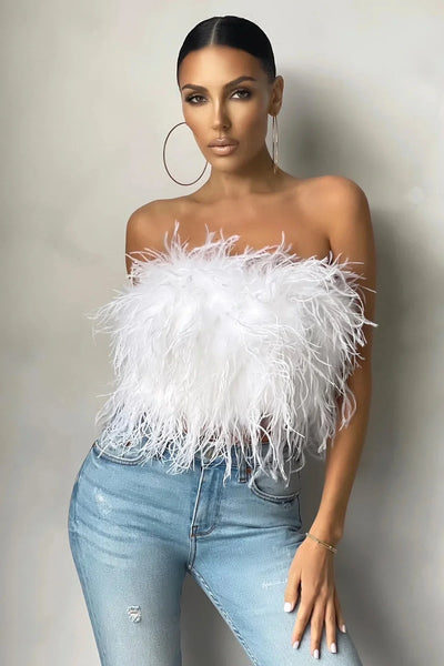 Katrine Feather Top | Stylisches Feder-Crop-Top ist ein Top-Trend in diesem Jahr