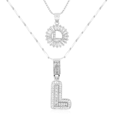 2-teiliges 14k Diamant-Anfangsbuchstaben-Halsketten-Set