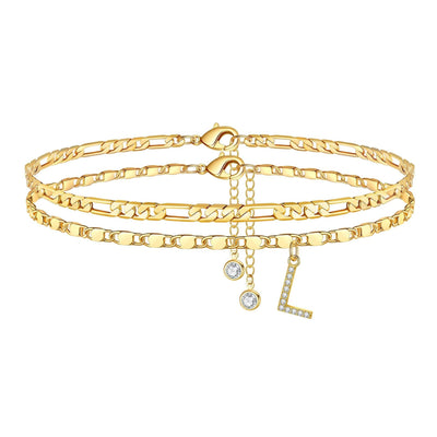 2-teiliges 14k Diamant-Anfangsbuchstaben-Fußkettchen