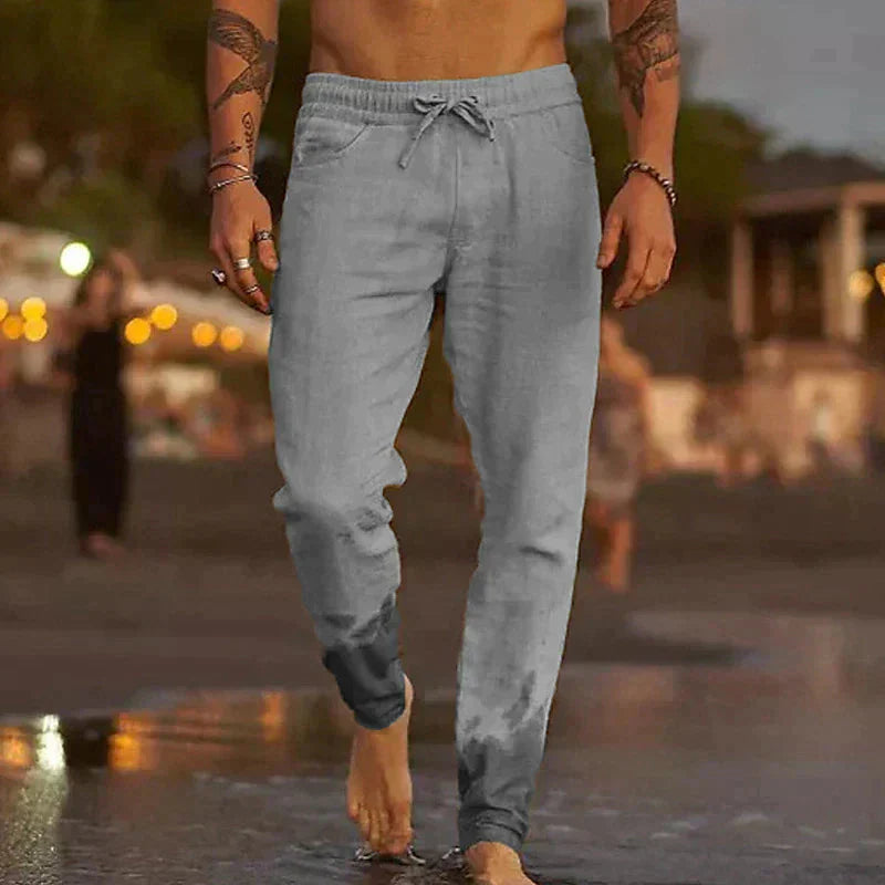 Leinenhosen - Elastische Taille mit Geradem Bein Sommerhosen für Männer