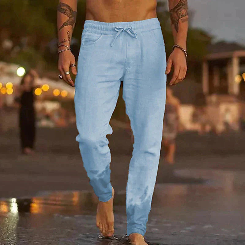 Leinenhosen - Elastische Taille mit Geradem Bein Sommerhosen für Männer
