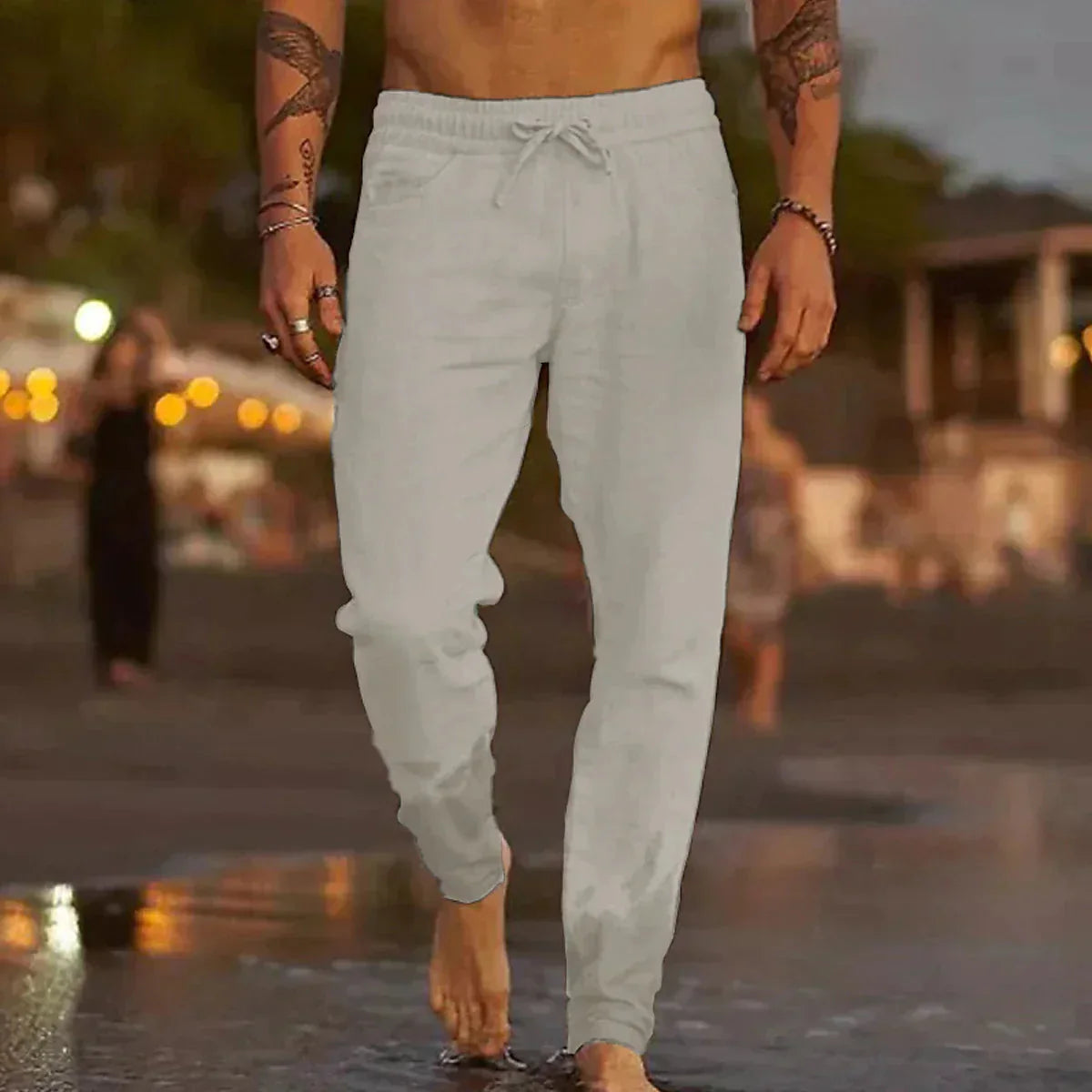 Leinenhosen - Elastische Taille mit Geradem Bein Sommerhosen für Männer