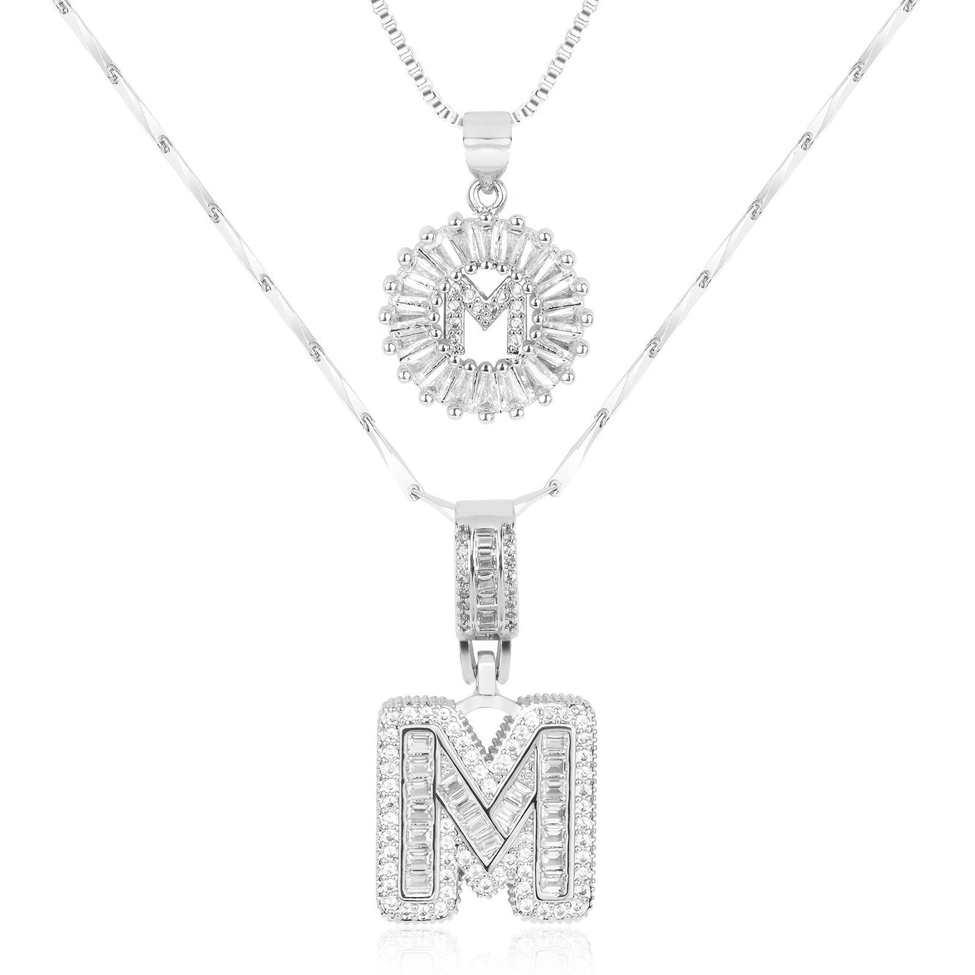 2-teiliges 14k Diamant-Anfangsbuchstaben-Halsketten-Set