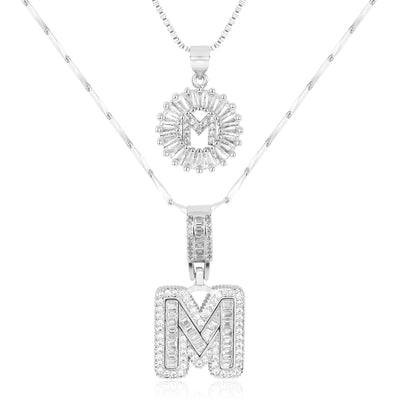 2-teiliges 14k Diamant-Anfangsbuchstaben-Halsketten-Set