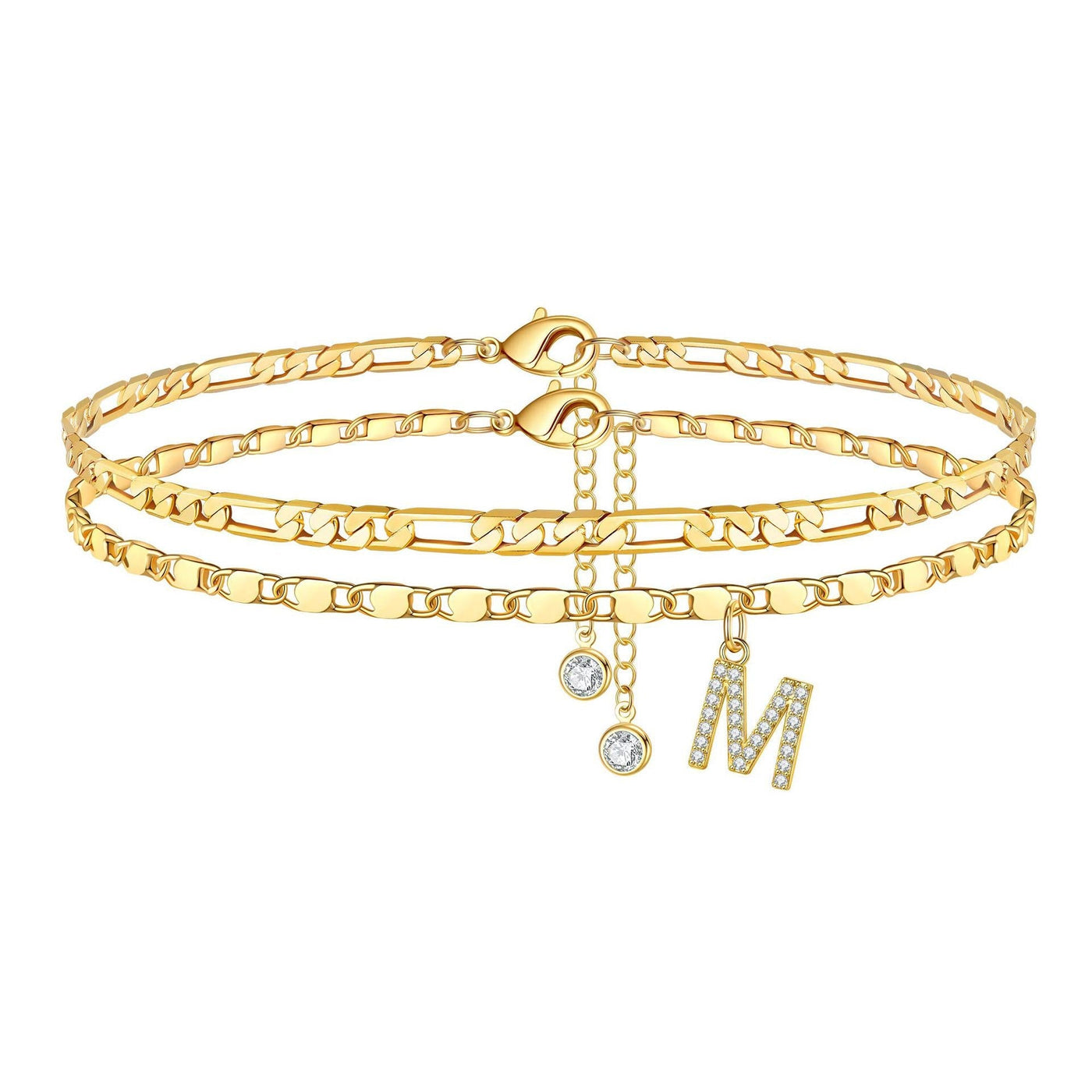 2-teiliges 14k Diamant-Anfangsbuchstaben-Fußkettchen