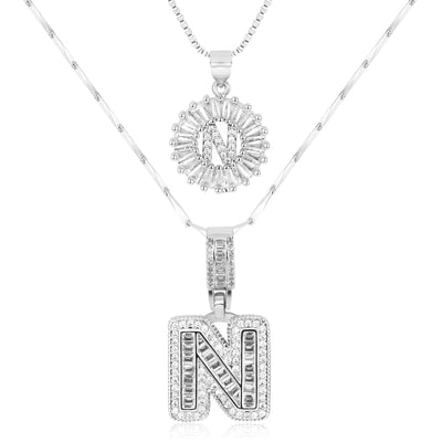 2-teiliges 14k Diamant-Anfangsbuchstaben-Halsketten-Set