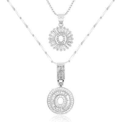 2-teiliges 14k Diamant-Anfangsbuchstaben-Halsketten-Set