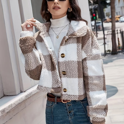 Olivia | Umarmen Sie die Gemütlichkeit mit unserem karierten Teddy-Mantel, Ein Must-Have für den Winter