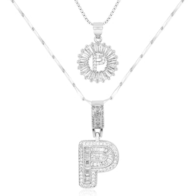 2-teiliges 14k Diamant-Anfangsbuchstaben-Halsketten-Set