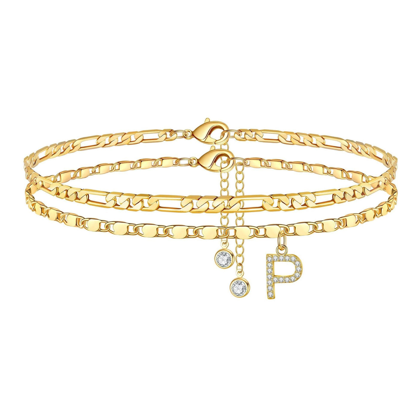 2-teiliges 14k Diamant-Anfangsbuchstaben-Fußkettchen