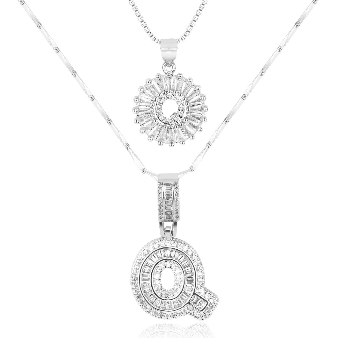2-teiliges 14k Diamant-Anfangsbuchstaben-Halsketten-Set