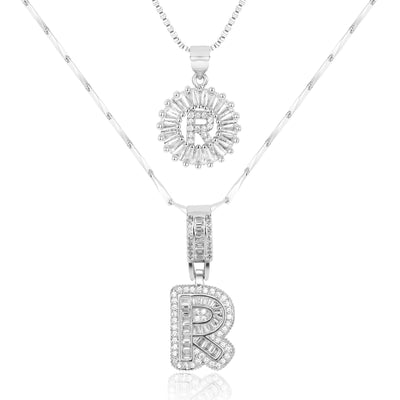 2-teiliges 14k Diamant-Anfangsbuchstaben-Halsketten-Set
