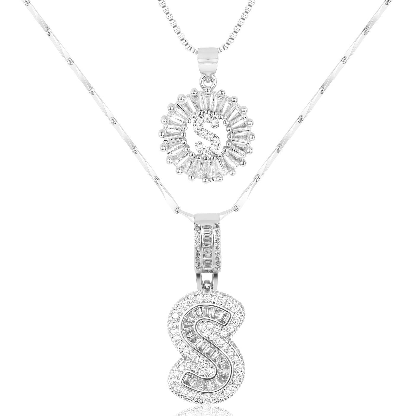 2-teiliges 14k Diamant-Anfangsbuchstaben-Halsketten-Set