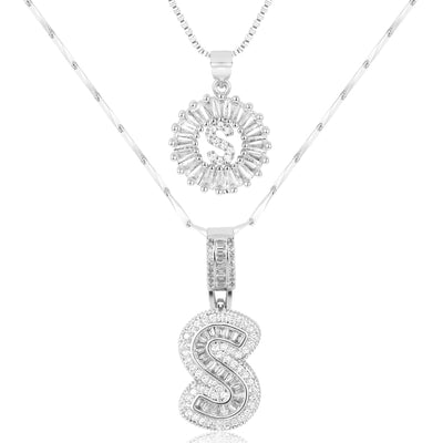 2-teiliges 14k Diamant-Anfangsbuchstaben-Halsketten-Set