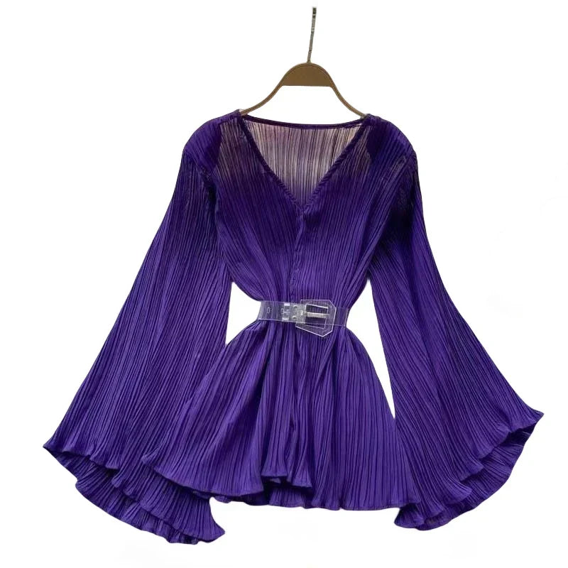 Ida® | Plissierte Chiffonbluse mit ausgestellten Ärmeln