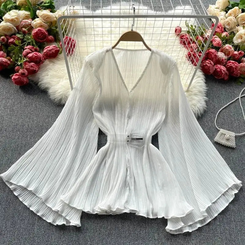 Ida® | Plissierte Chiffonbluse mit ausgestellten Ärmeln