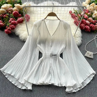 Ida® | Plissierte Chiffonbluse mit ausgestellten Ärmeln