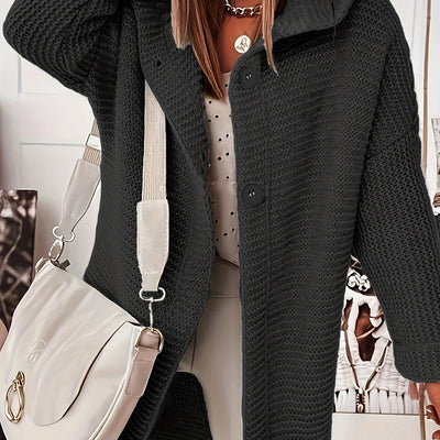 Saskia Elegance | Kurvenumspielende Strickjacke mit Kapuze für mühelosen Stil in großen Größen