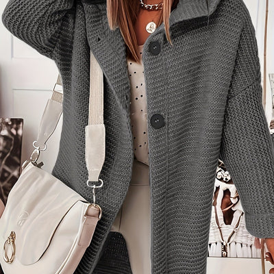 Saskia Elegance | Kurvenumspielende Strickjacke mit Kapuze für mühelosen Stil in großen Größen