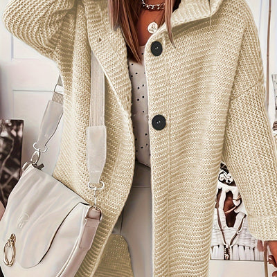 Saskia Elegance | Kurvenumspielende Strickjacke mit Kapuze für mühelosen Stil in großen Größen