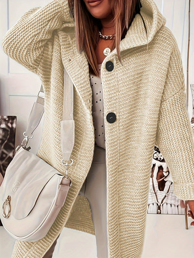Saskia Elegance | Kurvenumspielende Strickjacke mit Kapuze für mühelosen Stil in großen Größen
