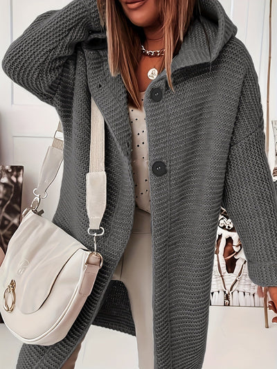 Saskia Elegance | Kurvenumspielende Strickjacke mit Kapuze für mühelosen Stil in großen Größen