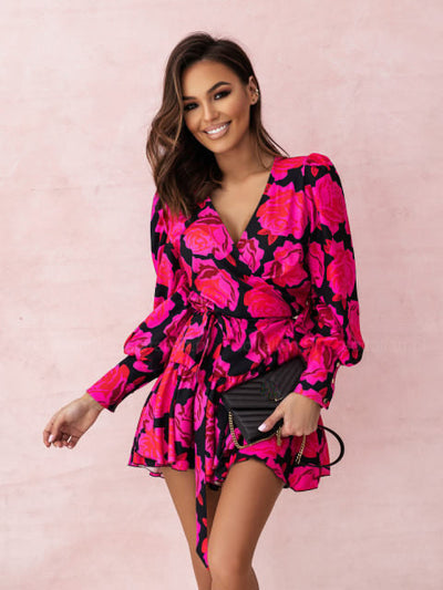 Warmes - Wickelkleid mit rosa Blümchenmuster für dich