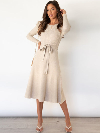 Liliana® | Gestricktes Midikleid mit Rundhalsausschnitt