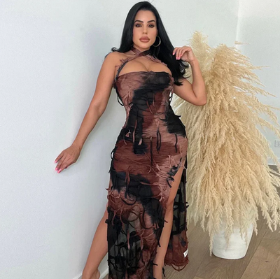 Warmes Dye Skinny Strap Tassel Kleid für dich