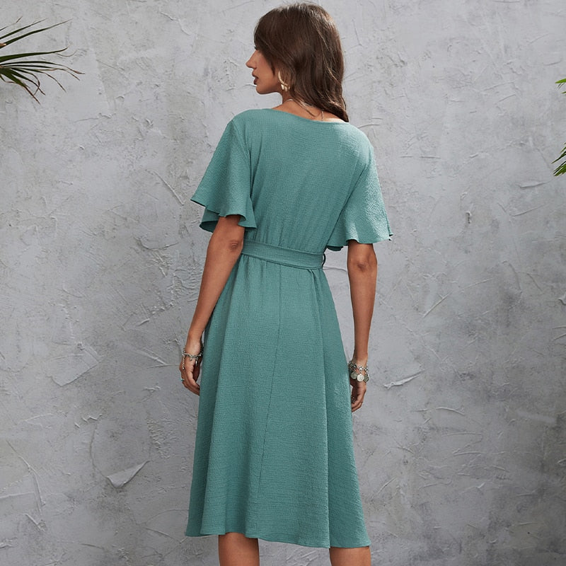 Ofelia® | Wickelkleid mit V-Ausschnitt und ausgestellten Ärmeln
