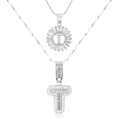 2-teiliges 14k Diamant-Anfangsbuchstaben-Halsketten-Set