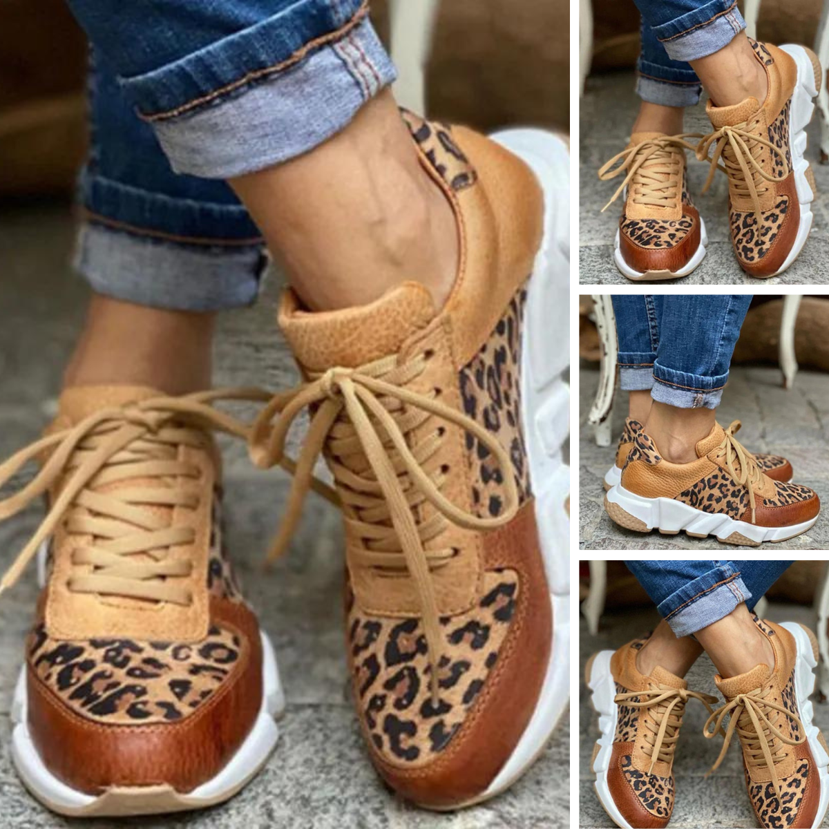 Tigra - Lässige vulkanisierte Sneakers mit wildem Leopard-Muster und dicken Sohlen
