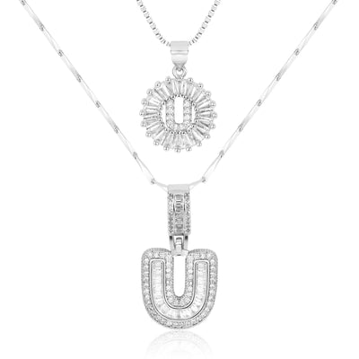 2-teiliges 14k Diamant-Anfangsbuchstaben-Halsketten-Set