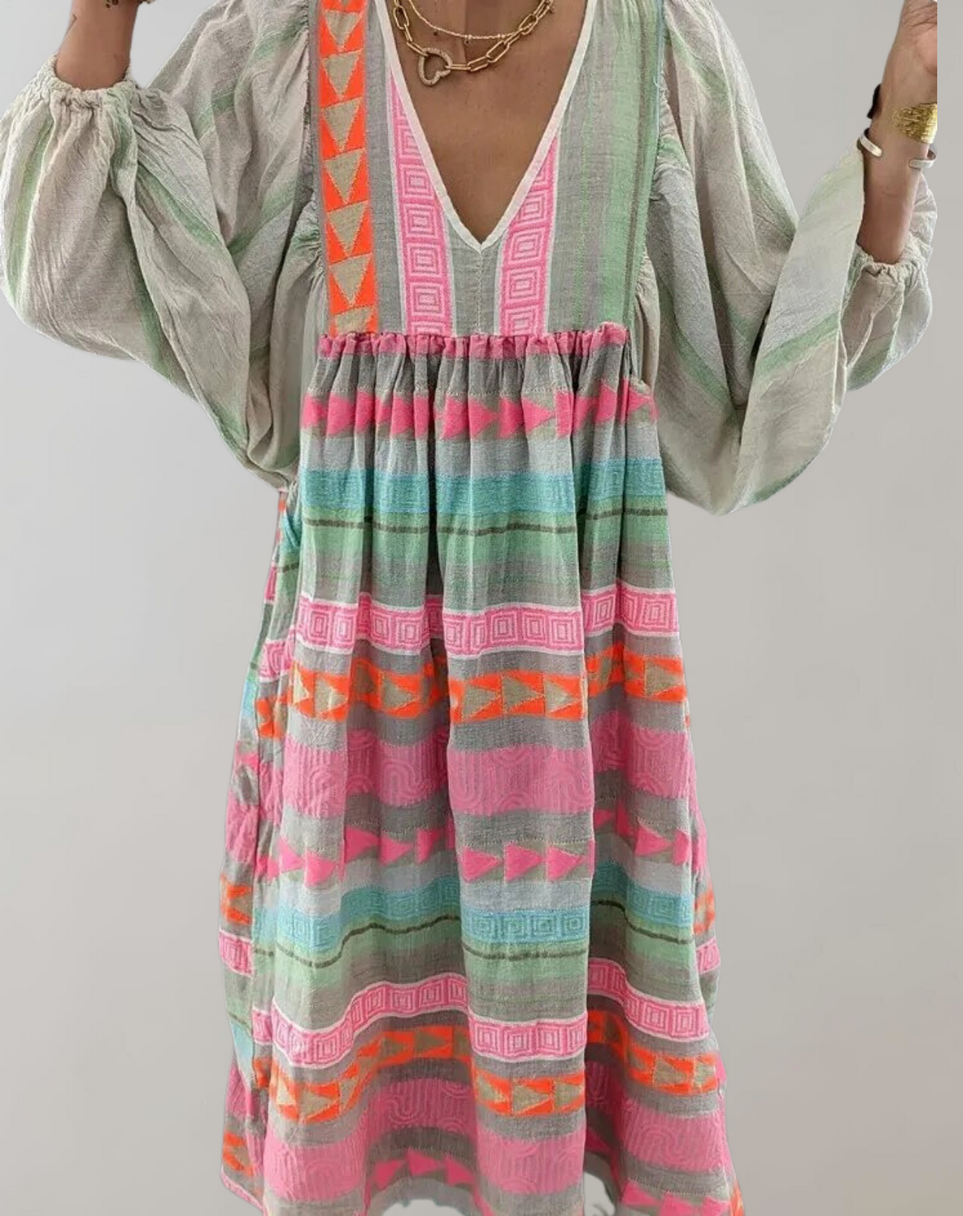 Warmes - Geometrisches kleid mit V-Ausschnitt für dich