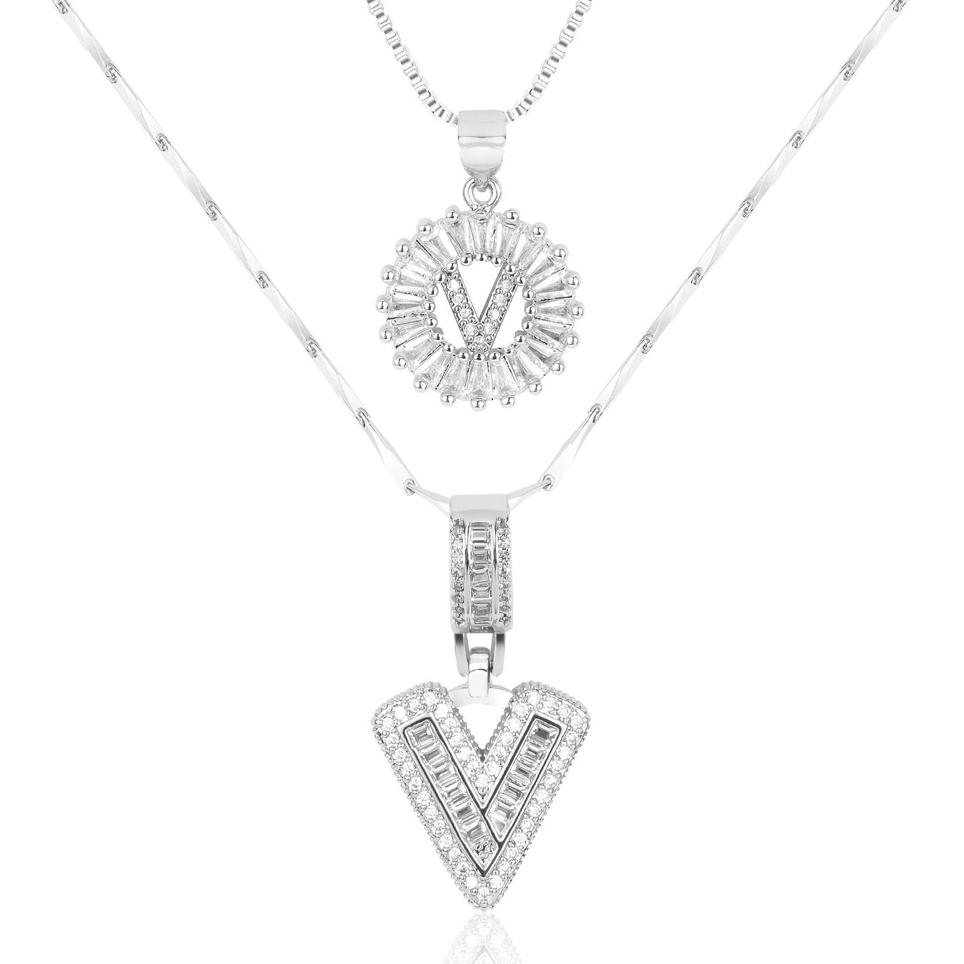 2-teiliges 14k Diamant-Anfangsbuchstaben-Halsketten-Set