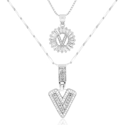 2-teiliges 14k Diamant-Anfangsbuchstaben-Halsketten-Set