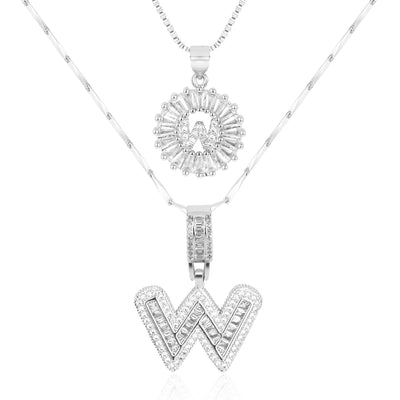 2-teiliges 14k Diamant-Anfangsbuchstaben-Halsketten-Set
