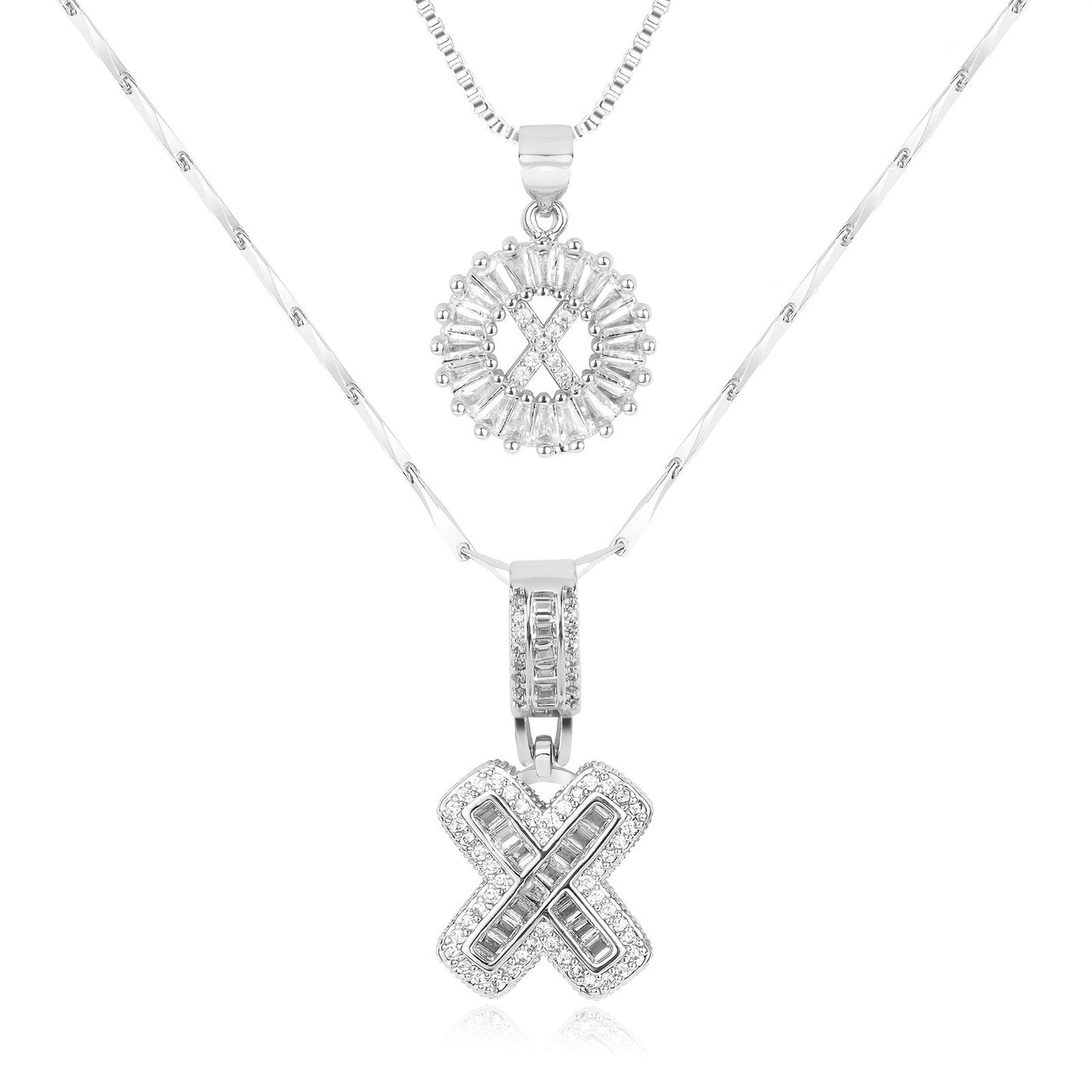 2-teiliges 14k Diamant-Anfangsbuchstaben-Halsketten-Set