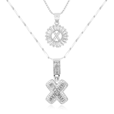 2-teiliges 14k Diamant-Anfangsbuchstaben-Halsketten-Set