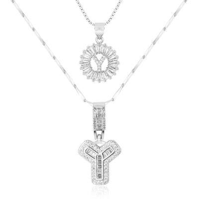 2-teiliges 14k Diamant-Anfangsbuchstaben-Halsketten-Set